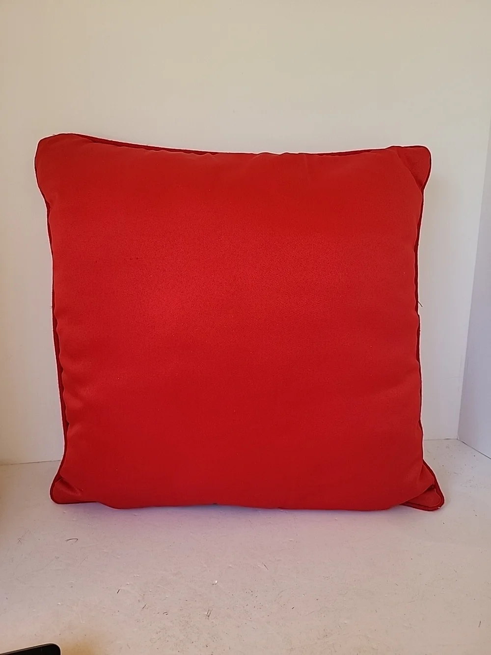 Holiday Red Ribbon Embroidered Merry Christmas Decorative Pillow 15x15